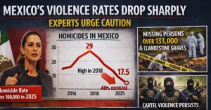 Although violence rates in Mexico have sharply decreased, experts advise caution