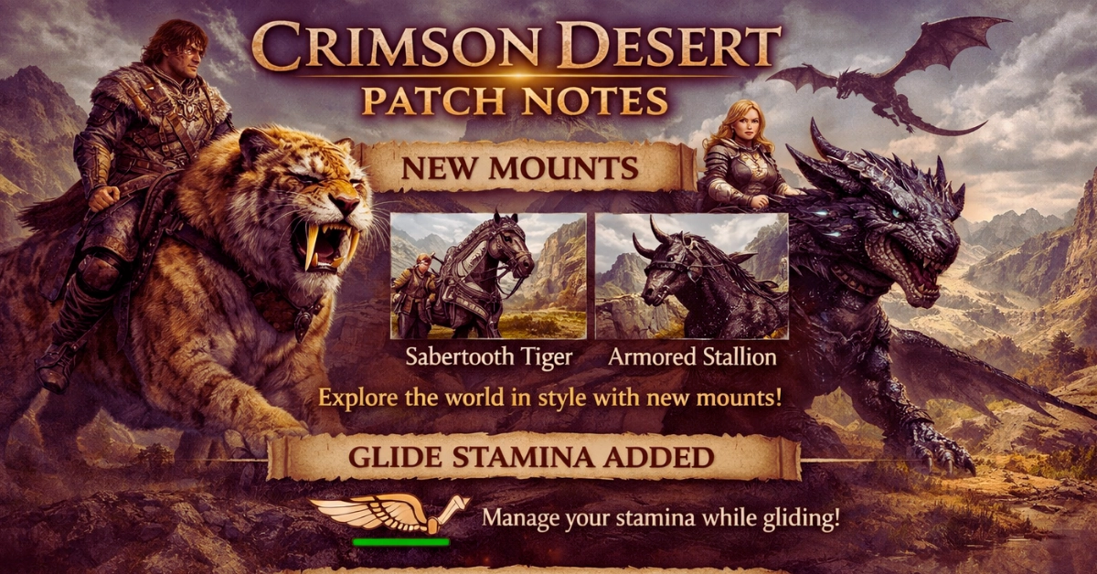 Crimson Desert patch notes: new mounts, glide stamina and faster loading