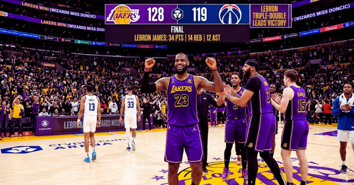 LeBron James' triple-double leads the Lakers to victory over the Wizards in the absence of Luka Doncic
