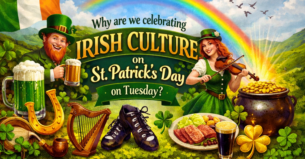 Why are we celebrating Irish culture on St. Patrick's Day on Tuesday?