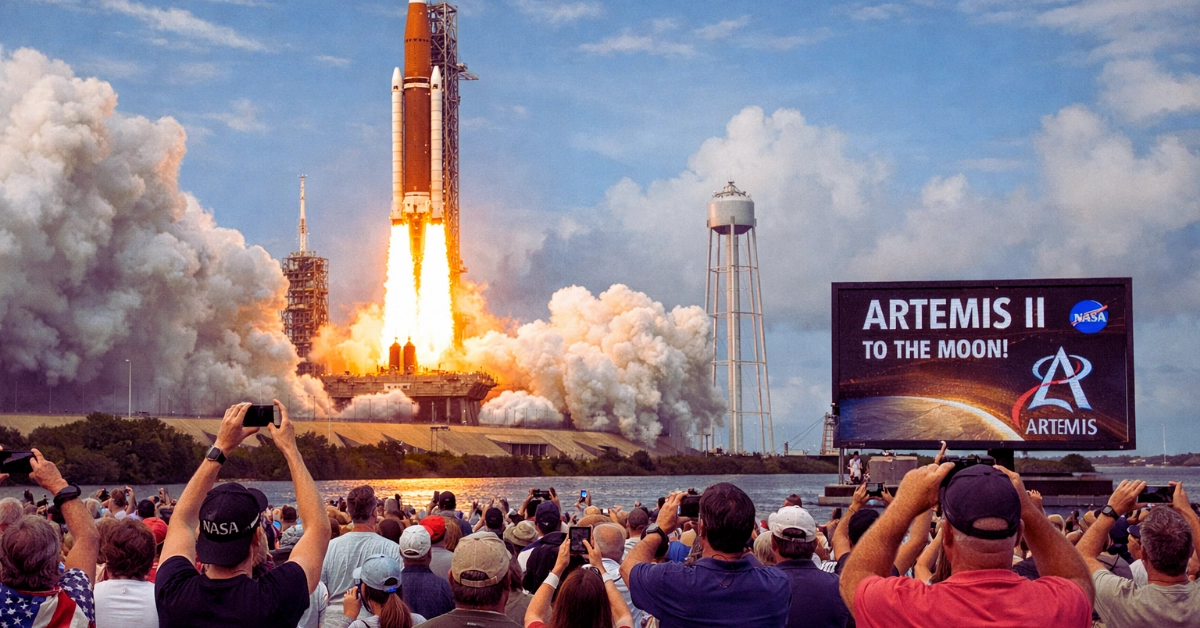 Artemis II launch: people gather for a glimpse of historic NASA lunar expedition